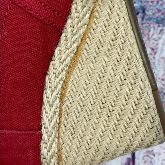 TOMS Red Canvas Peep Toe Wedges Shoes - Picture 9 of 11